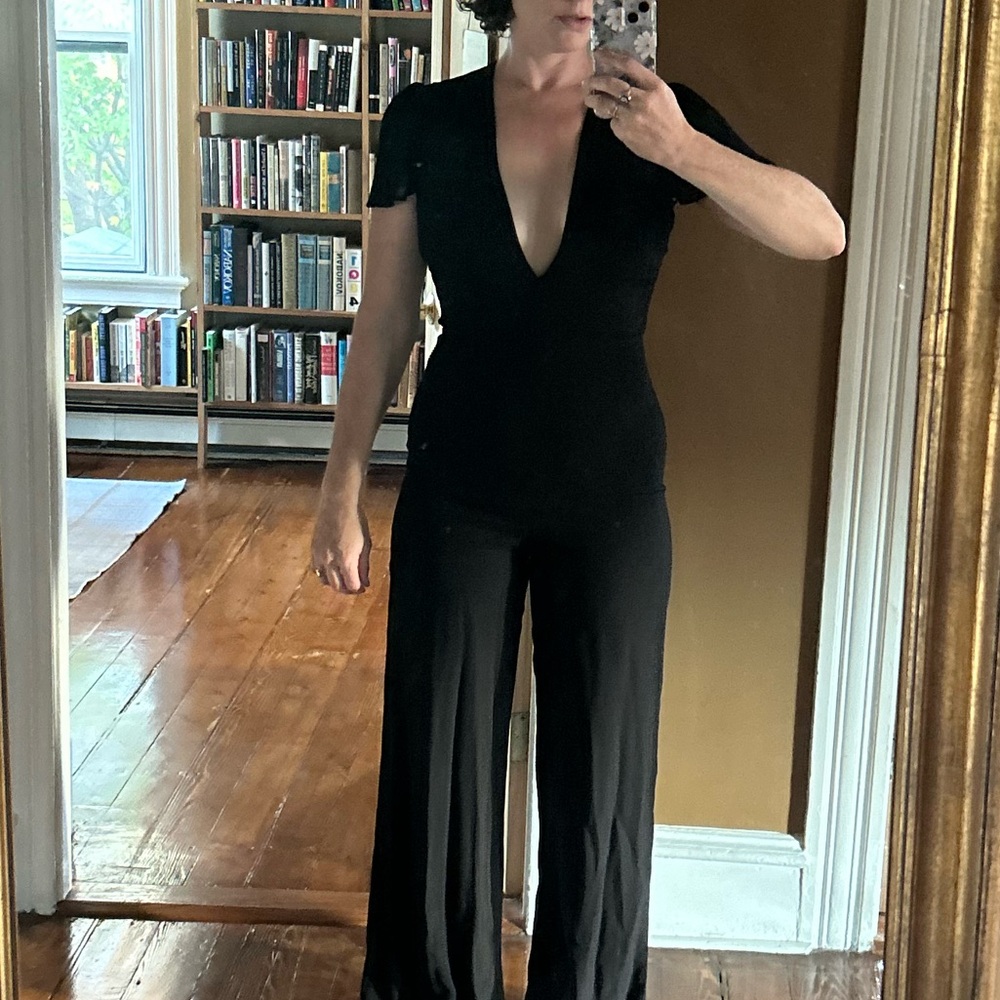 NWOT REFORMATION black sheer short sleeve wide straight leg jumpsuit